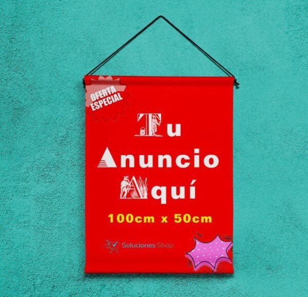 Anuncio publicitario de 1x50cm | Impresión y estructura colgante