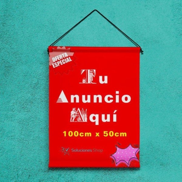 Anuncio publicitario de 1x50cm | Impresión y estructura colgante