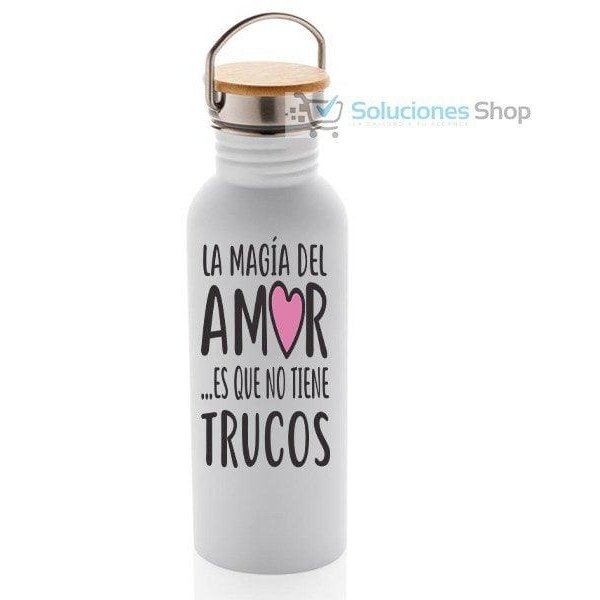 Botella Térmica con Tapa de Bambú  Blanco 20oz