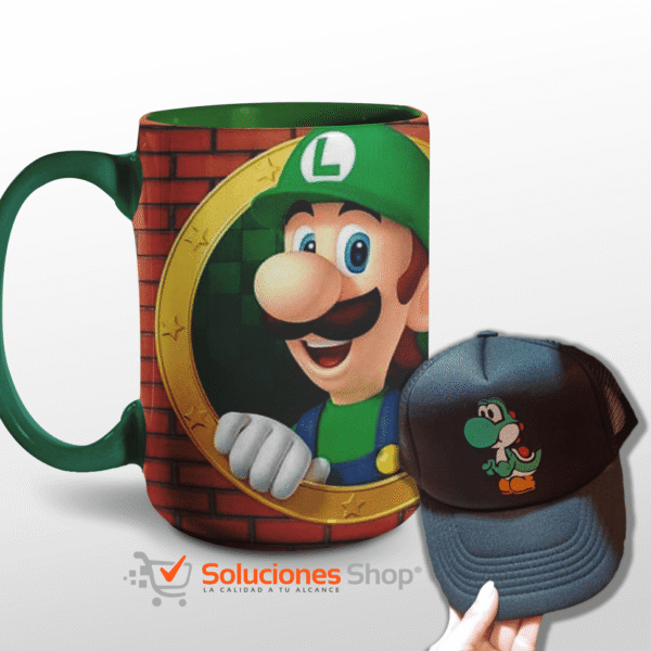 Taza de 15oz y Gorra Negra | Con el diseño de Mario Bros