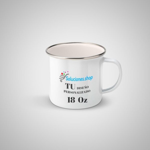 Taza de Enamel Borde color silver fina  de 18 oz │ Promoción
