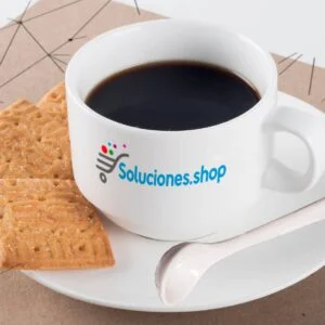 Taza café personalizada con plato y cuchara
