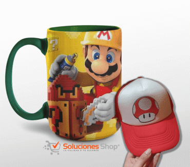 Taza de 15oz y Gorra Roja con el diseño de Mario Bros