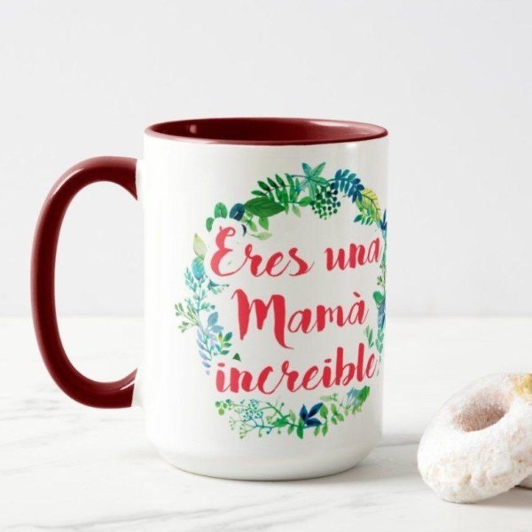 Taza de ceramica de 15oz con fondo de color Rojo