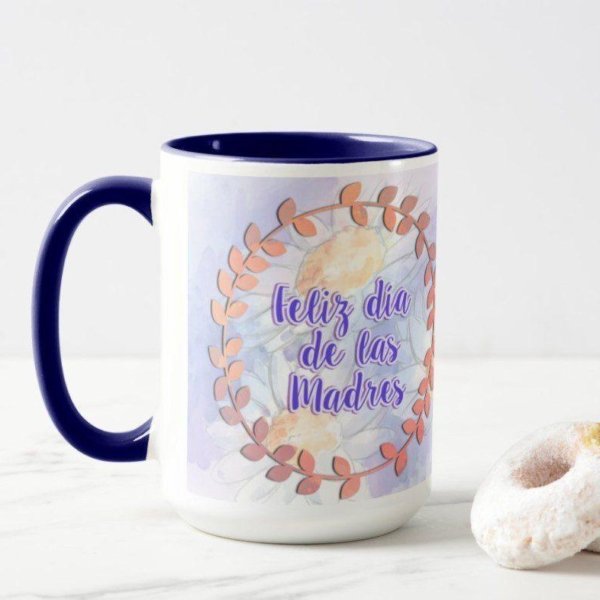 Taza de ceramica de 15oz con fondo de color azul