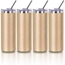 Línea Prémium | Vaso recto de acero inoxidable | Dorado escarchado con popote de metal 20oz