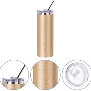 Línea Prémium | Vaso recto de acero inoxidable  | Dorado escarchado con popote de metal 20oz