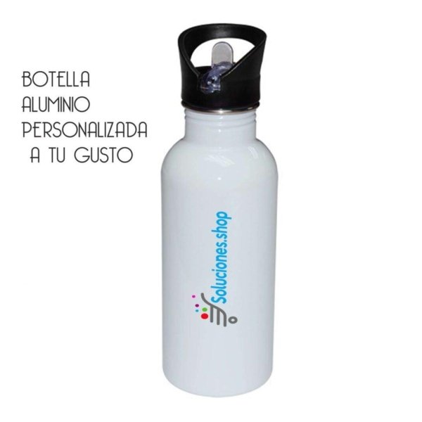 Botella de aluminio con pajilla personalizada blanca o plateada