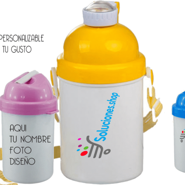 Cantimplora Personalizada infantil│ Rosado,Amarillo y Celeste