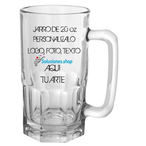 Jarra Cervecera cristal transparente 20oz  personalizada al gusto