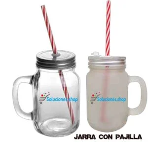 Jarra transparente con pajita│Articulo Personalizado