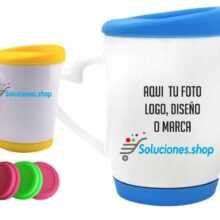 Taza blanca Tapa colores con asa corazón │Artículos Personalizado