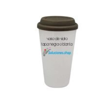 Vaso vidrio con tapa blanca o negra │Articulo personalizado