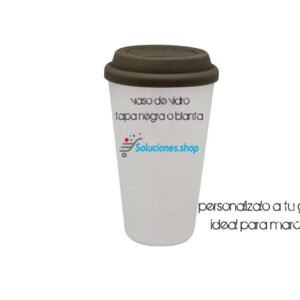 Vaso vidrio con tapa blanca o negra │Articulo personalizado