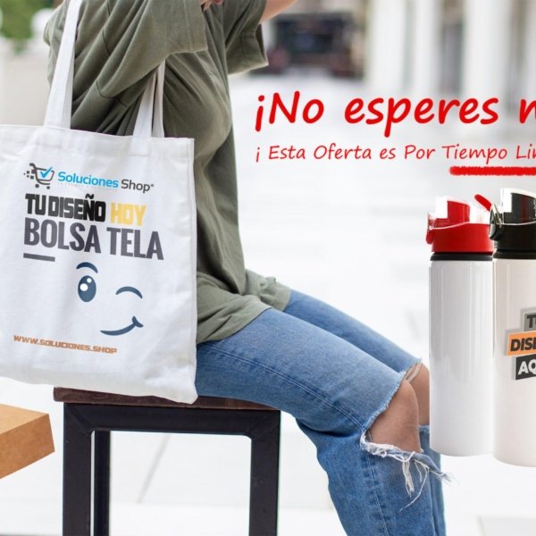 Bolsa de tela reutilizable más botella personalizada