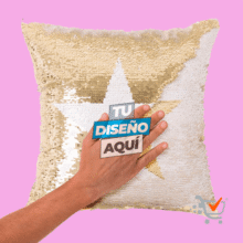 Cojín Cuadrado Lentejuelas (Dorado con Blanco)