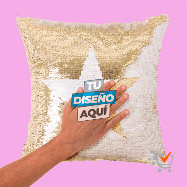 Cojín Cuadrado Lentejuelas (Dorado con Blanco)