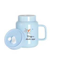 Jarra mason de vidrio 20oz celeste con tapa de silicón