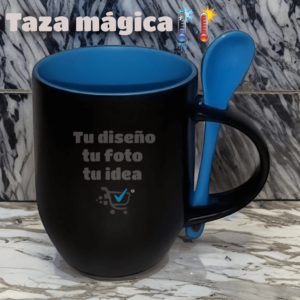 Taza Mágica con Cuchara y fondo de color Azul | Costa Rica