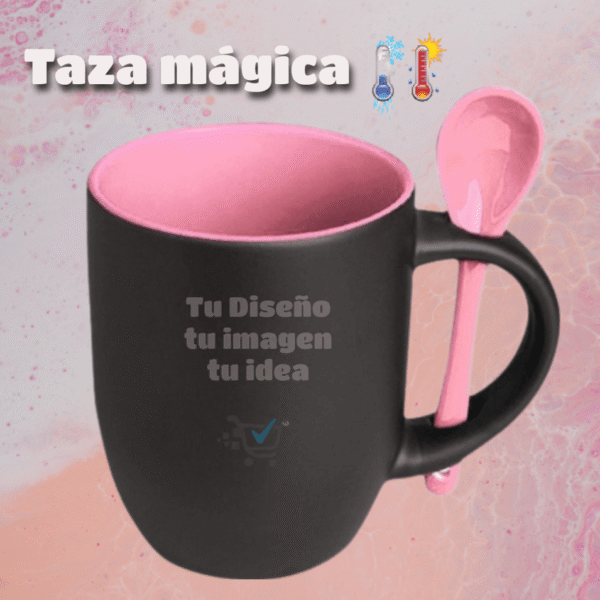 Taza Mágica con Cuchara y fondo de color Rosado | Costa Rica