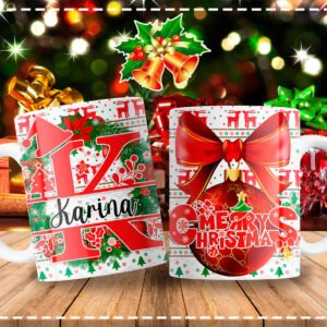 Tazas con Diseño Navideño y Letras de Abecedario Personalizables