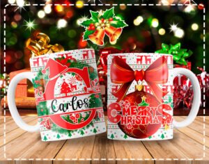 Tazas con Diseño Navideño y Letras de Abecedario Personalizables