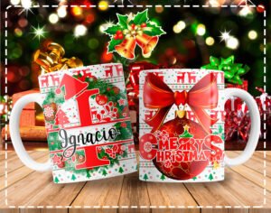 Tazas con Diseño Navideño y Letras de Abecedario Personalizables