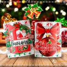 Tazas con Diseño Navideño y Letras de Abecedario Personalizables