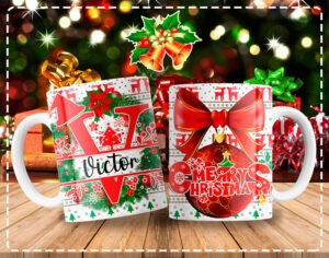 Tazas con Diseño Navideño y Letras de Abecedario Personalizables