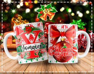 Tazas con Diseño Navideño y Letras de Abecedario Personalizables