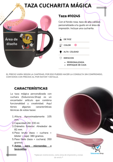 Taza Mágica Con Cuchara fondo color rosa