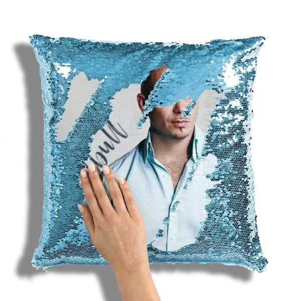 Almohada de Lentejuelas Personalizable - Azul Claro