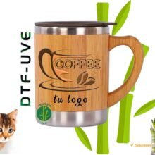 Vaso con Asa Bambú y Acero Inoxidable Personalizado con Técnica DTF-UVE