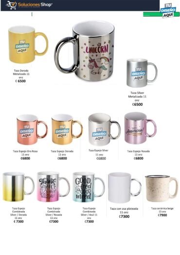 Tazas Metalizadas y Espejo de Soluciones Shop Costa Rica