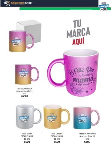 Tazas de glitter, tazas personalizables, Soluciones Shop, Costa Rica, compra online, tazas brillantes, tazas de cerámica