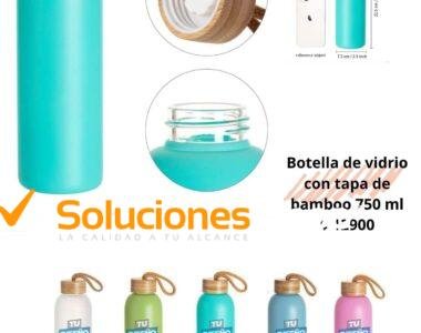 Botellas de Vidrio con Tapa de Bambú Personalizables - Soluciones Shop Costa Rica