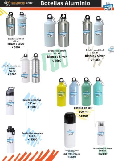 Botellas de Aluminio Personalizables en Soluciones Shop Costa Rica