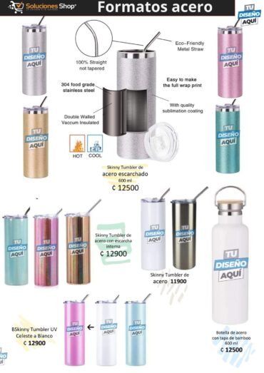 Skinny Tumblers y Botellas de Acero en Soluciones Shop Costa Rica