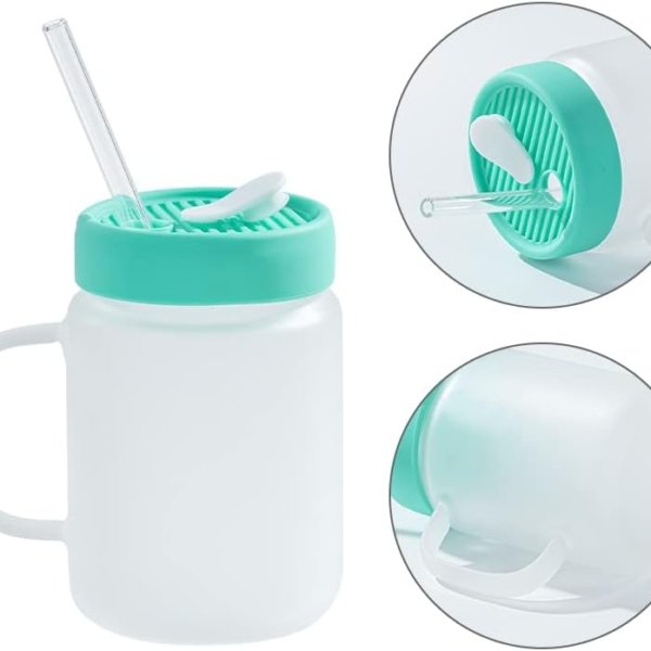 Jarra Mason Glaseada 20 oz con Tapa de Silicón Verde Menta