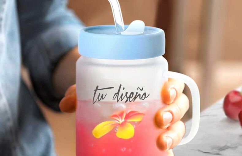 Jarra Mason Glaseada 20 oz con Tapa de Silicón Celeste