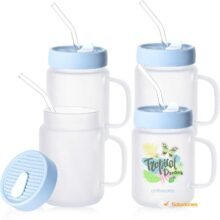 Jarra Mason Glaseada 20 oz con Tapa de Silicón Celeste