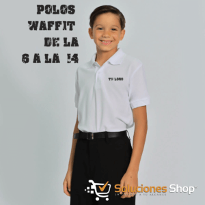 CAMISA POLO PARA NIÑOS COLOR BLANCA TELA WAFFIT