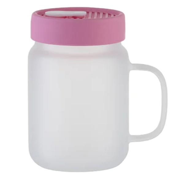 Jarra Mason Glaseada 20 oz con Tapa de Silicón Rosa