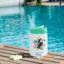 Jarra Mason Glaseada 20 oz con Tapa de Silicón Verde Menta