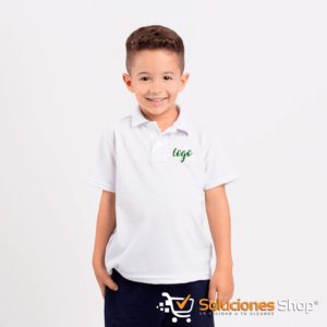 CAMISA POLO PARA NIÑOS COLOR BLANCA TELA WAFFIT