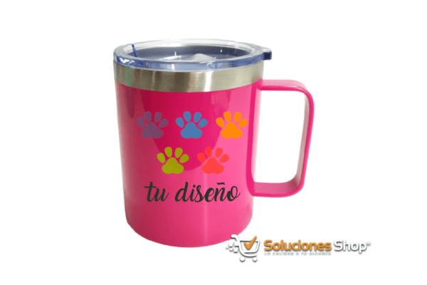 Taza de Café Fucsia con Agarradera 350ml de Acero Inoxidable