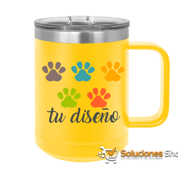 Taza de Café Amarillo con Agarradera 350ml de Acero Inoxidable