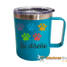 Taza de Café Turquesa con Agarradera 350ml de Acero Inoxidable