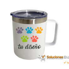 Taza de Café de 350ml con Agarradera Blanca de Acero Inoxidable, Personalizada a tu Gust