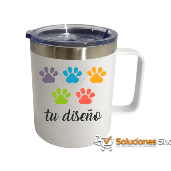 Taza de Café de 350ml con Agarradera Blanca de Acero Inoxidable, Personalizada a tu Gust